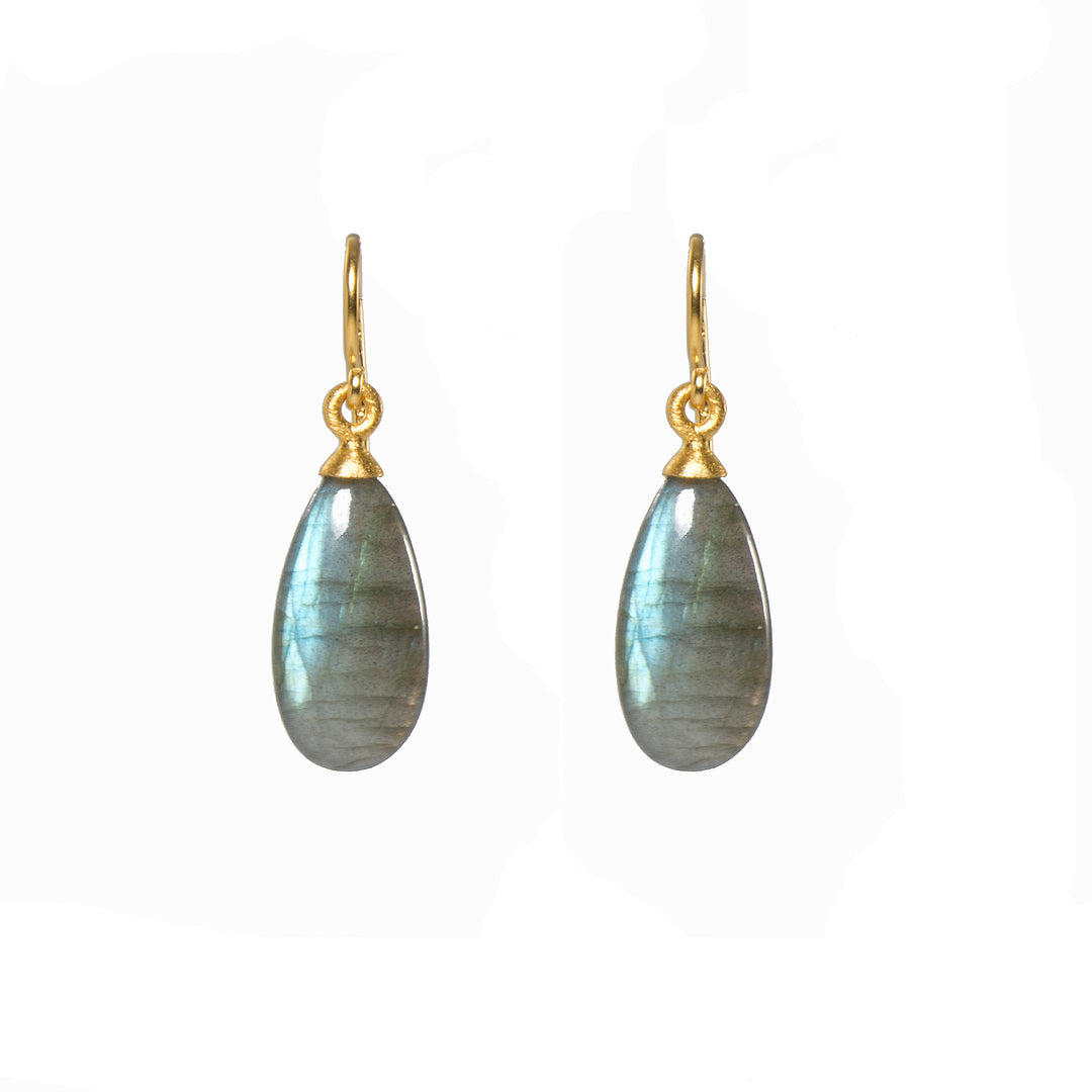 French Wire Labradorite Polished Earrings 24K Fair Trade Gold Vermeil