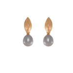 Load image into Gallery viewer, Grey Pearl 24K Fair Trade Gold Vermeil Earrings