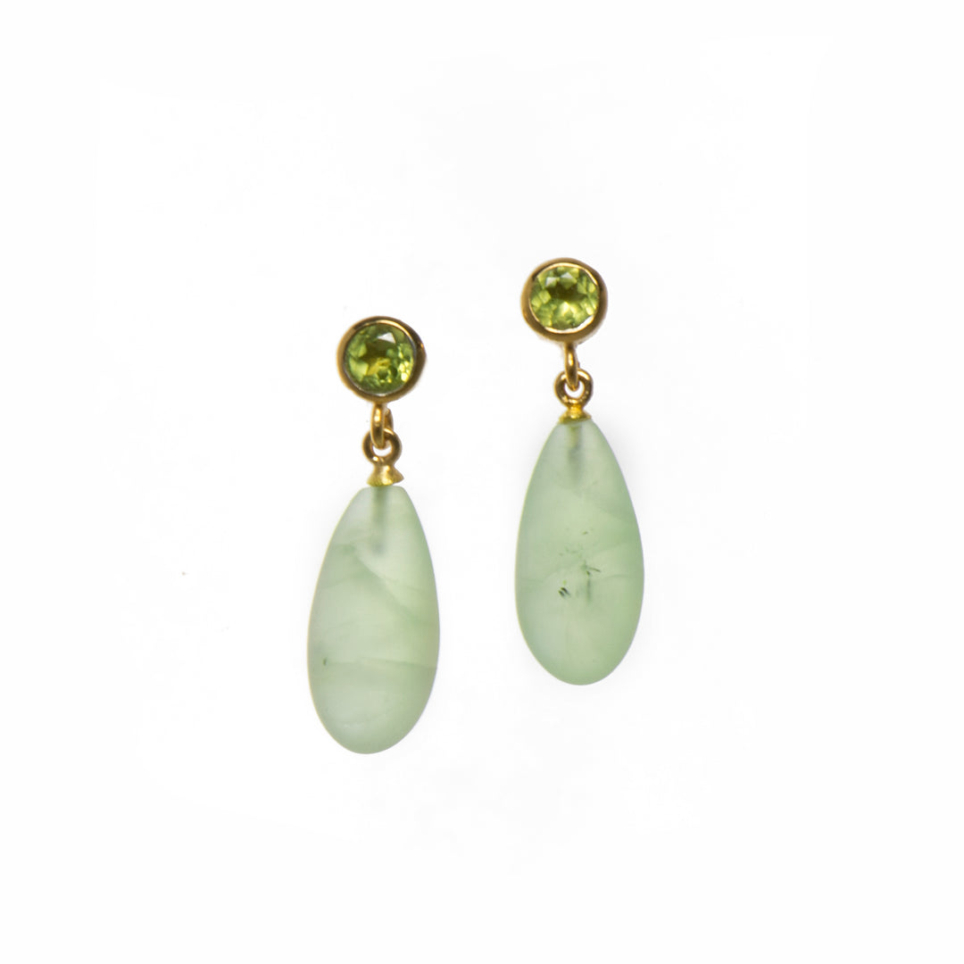 Drop and Stud Earrings Collection with Gemstone Variations Fair Trade 24K Gold Vermeil Peridot / Prehnite Matte 20 mm