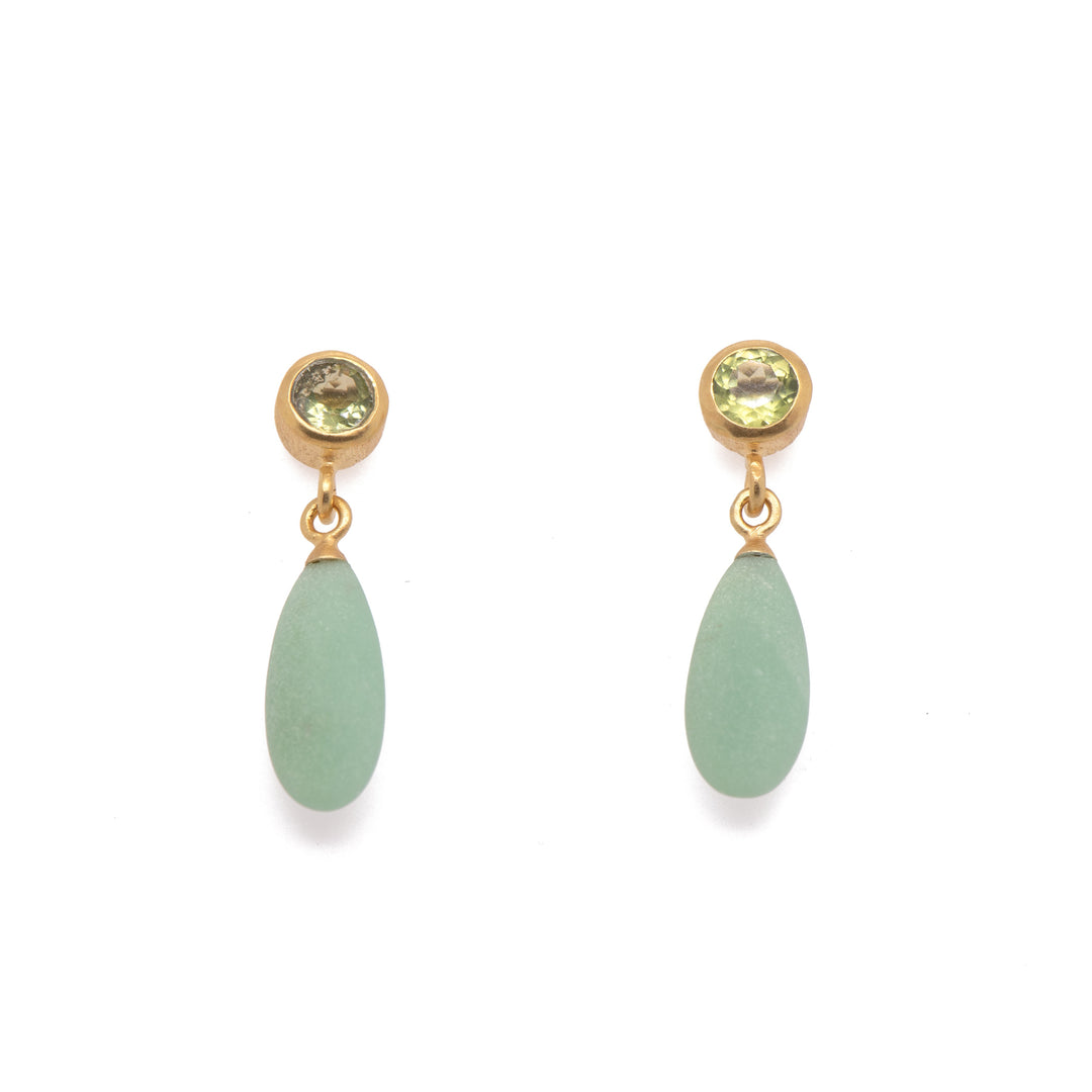 Drop and Stud Earrings Collection with Gemstone Variations Fair Trade 24K Gold Vermeil Peridot / Chrysoprase 15 mm