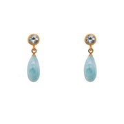 Faceted Topaz Stud Earrings with Larimar Drop 24K Fair Trade Gold Vermeil