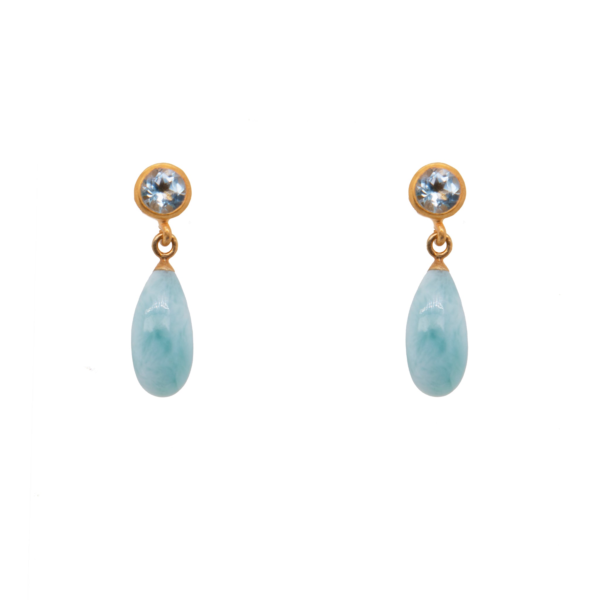 EARRINGS-TOPAZ, LARIMAR 24K FAIR TRADE GOLD VERMEIL