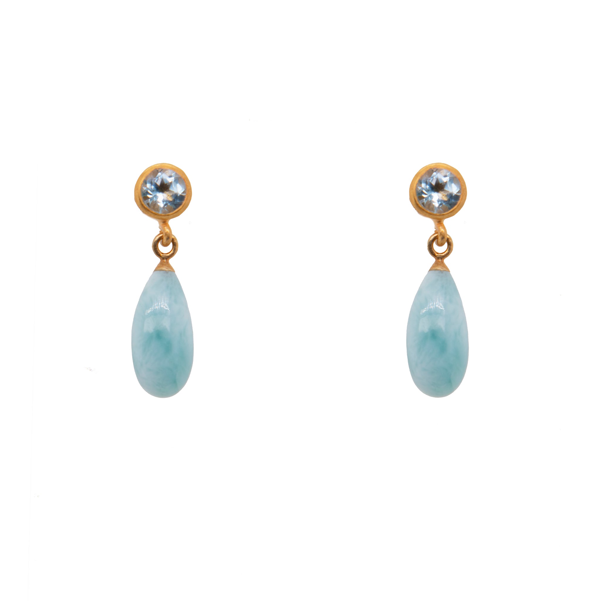 Stud Drop Topaz and Larimar Earrings 24K Fair Trade Gold Vermeil