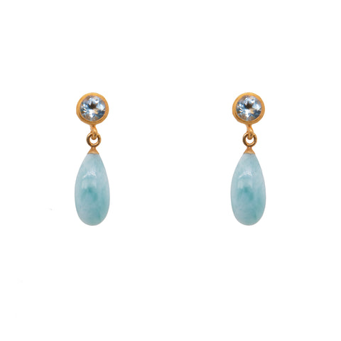 Stud Drop Topaz and Larimar Earrings 24K Fair Trade Gold Vermeil