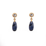 Load image into Gallery viewer, Drop and Stud Earrings Collection with Gemstone Variations Fair Trade 24K Gold Vermeil Sky Blue Topaz / Dumortierite Matte 15 mm