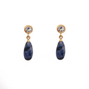 Drop and Stud Earrings Collection with Gemstone Variations Fair Trade 24K Gold Vermeil Sky Blue Topaz / Dumortierite Matte 15 mm