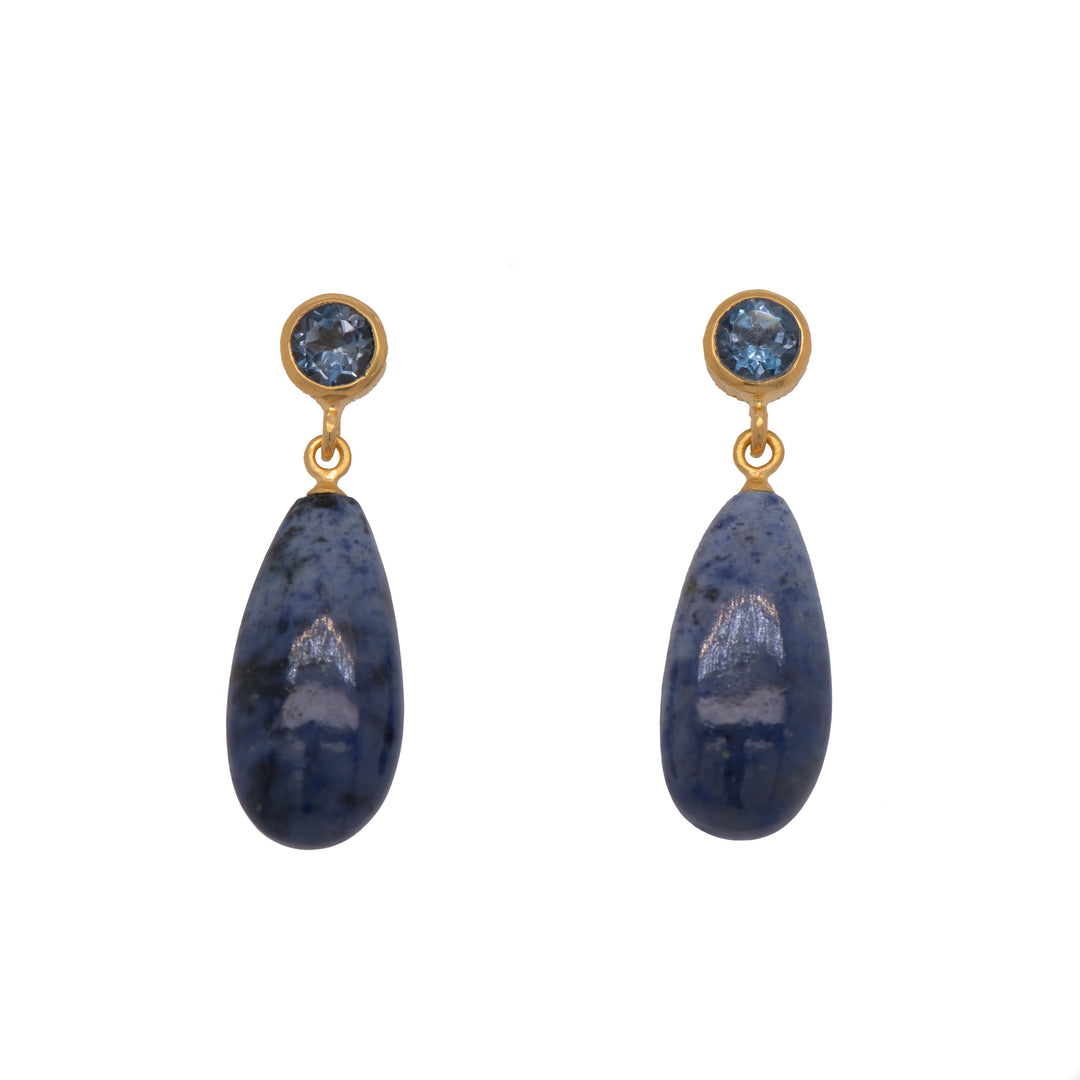 Drop and Stud Earrings Collection with Gemstone Variations Fair Trade 24K Gold Vermeil London Blue Topaz / Dumortierite 20 mm