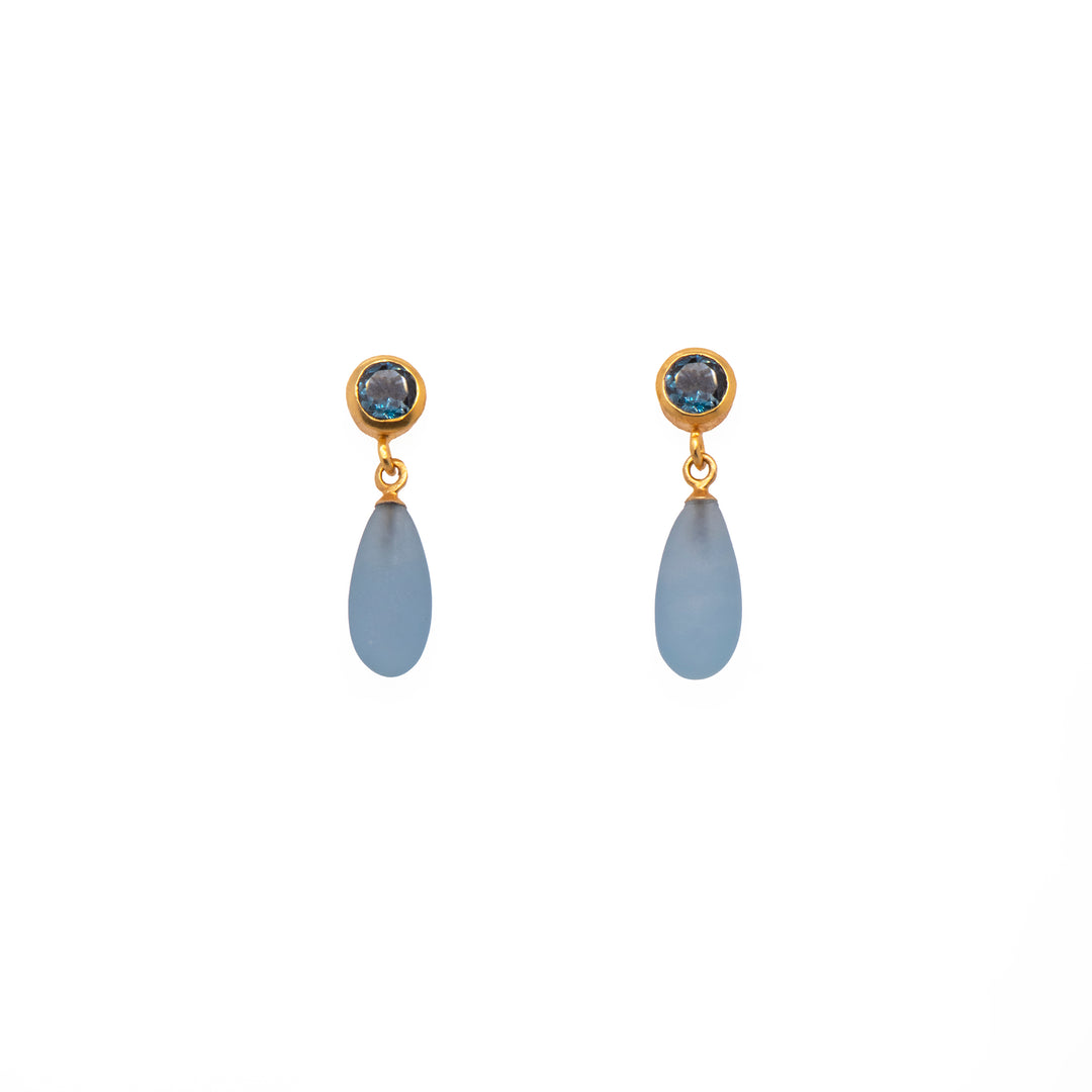 Drop and Stud Earrings Collection with Gemstone Variations Fair Trade 24K Gold Vermeil London Blue Topaz / Aquamarine 15 mm