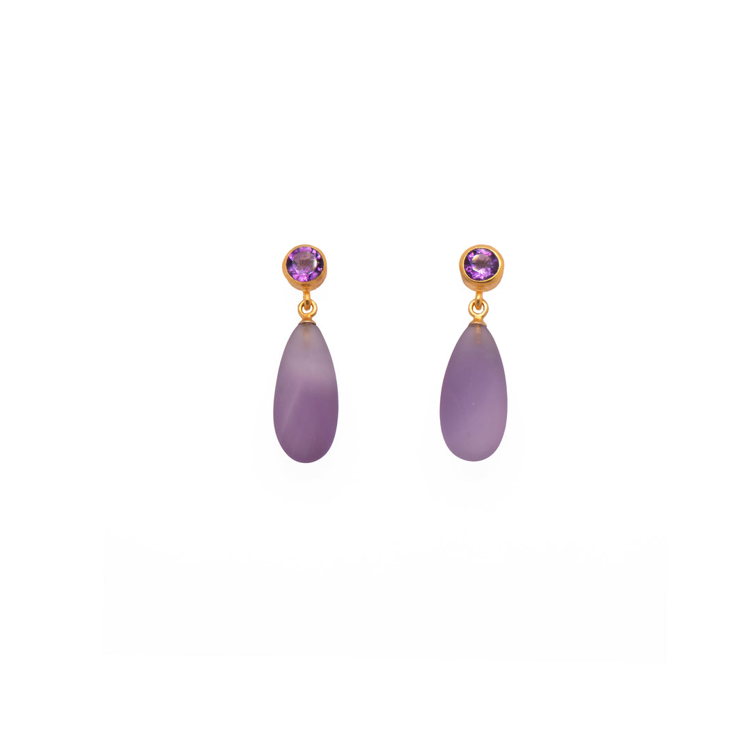 Drop and Stud Earrings Collection with Gemstone Variations Fair Trade 24K Gold Vermeil Amethyst / Amethyst Matte 20 mm