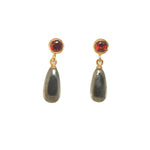 Load image into Gallery viewer, Drop and Stud Earrings Collection with Gemstone Variations Fair Trade 24K Gold Vermeil Garnet / Pyrite 15 mm
