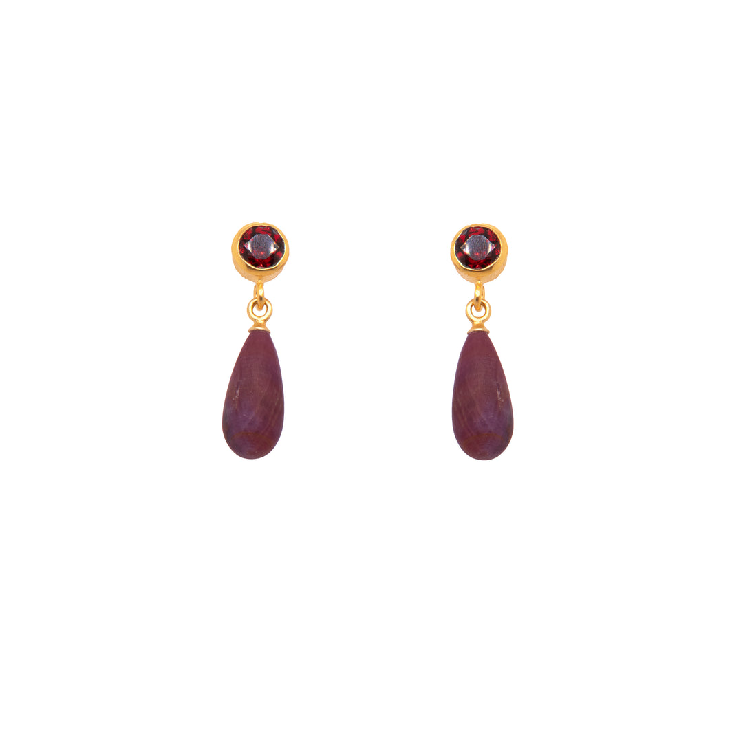 Drop and Stud Earrings Collection with Gemstone Variations Fair Trade 24K Gold Vermeil Garnet / Garnet 15 mm