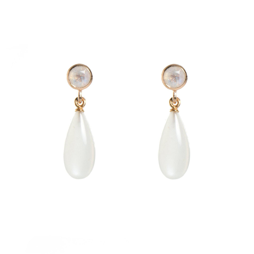 FACETED RAINBOW MOONSTONE AND POLISHED RAINBOW MOONSTONE EARRINGS FAIR TRADE 24K GOLD VERMEIL - Joyla Jewelry