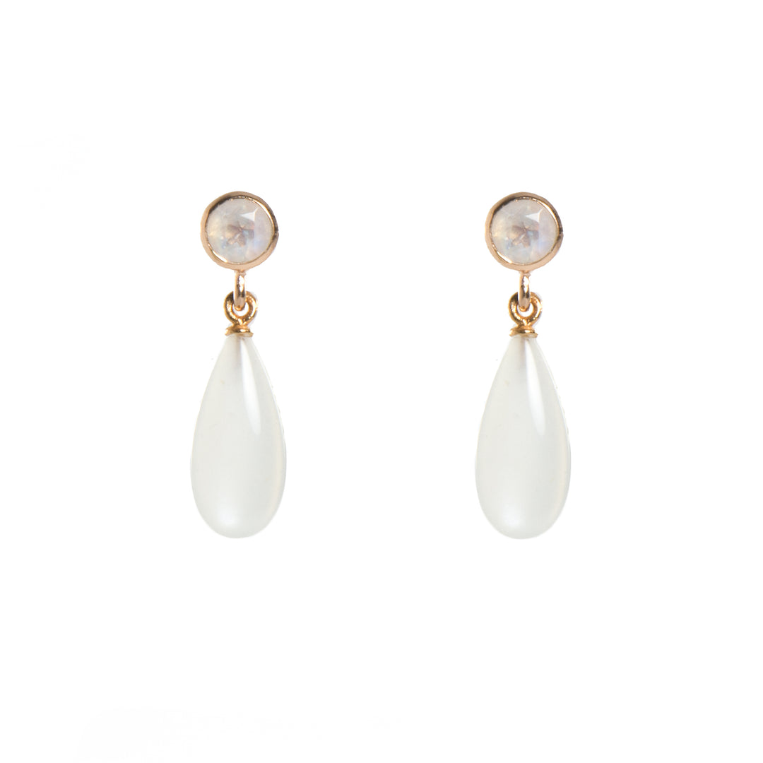 Drop and Stud Earrings Collection with Gemstone Variations Fair Trade 24K Gold Vermeil Rainbow Moonstone / Rainbow Moonstone Polished 15 mm