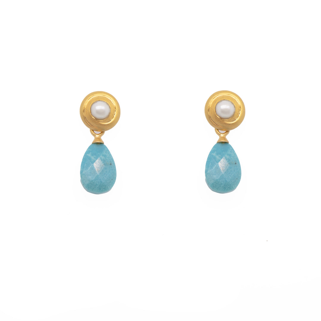 Golden Swirl Turquoise Pearl Drop Earrings
