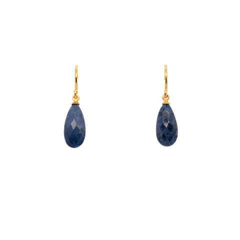 Dumortierite Faceted Drop Stone Joyla Signature Wire Earrings 24K Gold Vermeil