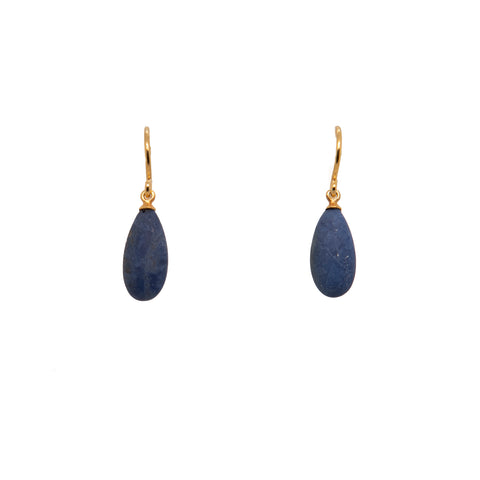 Dumortierite Matte Drop Stone Joyla Signature Wire Earrings 24K Gold Vermeil