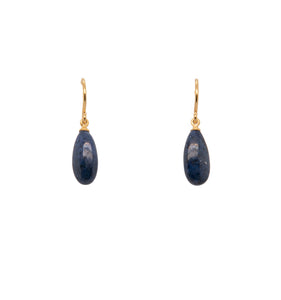 Dumortierite Polished Drop Stone Joyla Signature Wire Earrings 24K Gold Vermeil