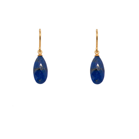Lapis Faceted Drop Stone Joyla Signature Wire Earrings 24K Gold Vermeil
