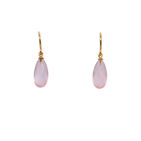 Earrings- Joyla Signature Wire faceted Drop Stone Rose Quartz 24K Gold Vermeil