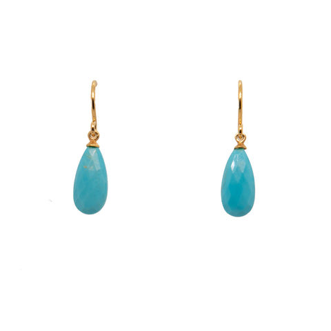 Turquoise Faceted Drop Stone Joyla Signature Wire Earrings 24K Gold Vermeil