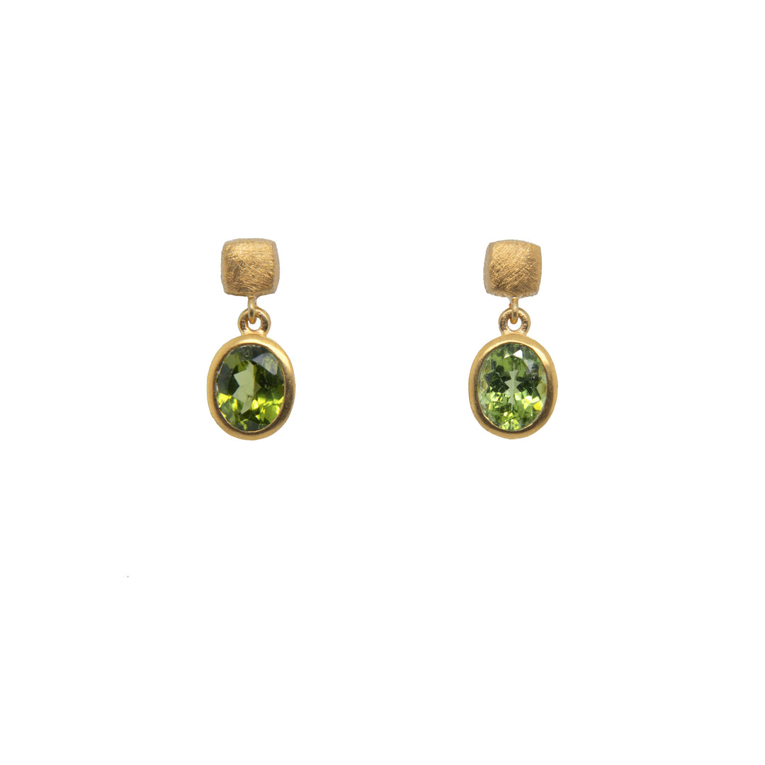 Bezel Oval Drop Earrings 24K Fair Trade Gold Vermeil Collection Peridot