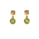 Load image into Gallery viewer, Peridot Cube Round Earrings Fair Trade 24k Gold Vermeil