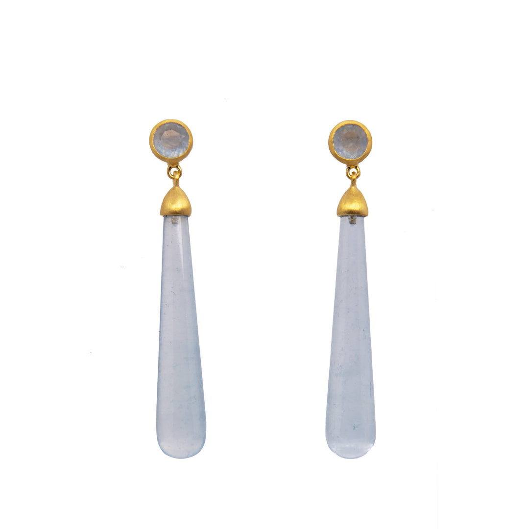 Signature Long Drop Cabochon Earrings 24K Gold Vermeil Aquamarine