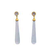 Signature Long Drop Cabochon Earrings 24K Gold Vermeil Aquamarine