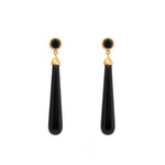 Load image into Gallery viewer, Signature Long Drop Cabochon Earrings 24K Gold Vermeil Black Spinel