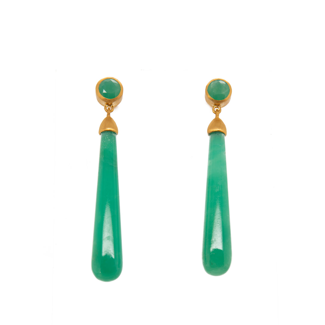 Signature Long Drop Cabochon Earrings 24K Gold Vermeil Chrysoprase