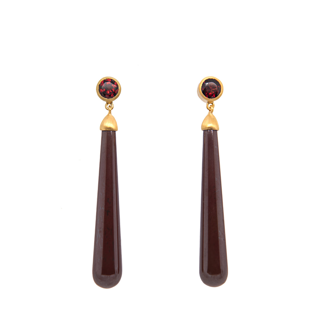 Signature Long Drop Cabochon Earrings 24K Gold Vermeil Garnet