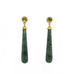 Load image into Gallery viewer, Signature Long Drop Cabochon Earrings 24K Gold Vermeil Peridot/Green Aventurine