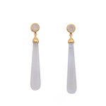 Load image into Gallery viewer, Signature Long Drop Cabochon Earrings 24K Gold Vermeil Rainbow Moonstone