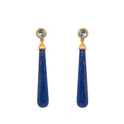 Signature Long Drop Cabochon Earrings 24K Gold Vermeil Sky Blue Topaz and Light Lapis