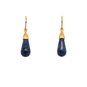 Cabochon Dumortierite Drop Earrings 24K Fair Trade Gold Vermeil