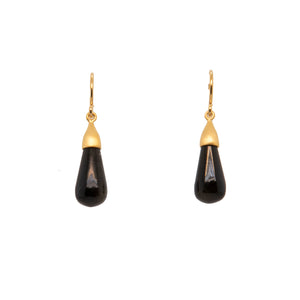 Cabochon Gold Obsidian Drop Earrings 24K Fair Trade Gold Vermeil