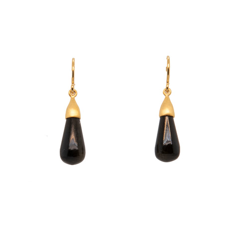 Earrings-Drop Cabochon Gold Obsidian