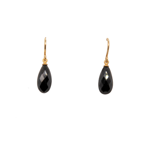 Black Spinel Faceted Drop Stone Joyla Signature Wire Earrings 24K Gold Vermeil
