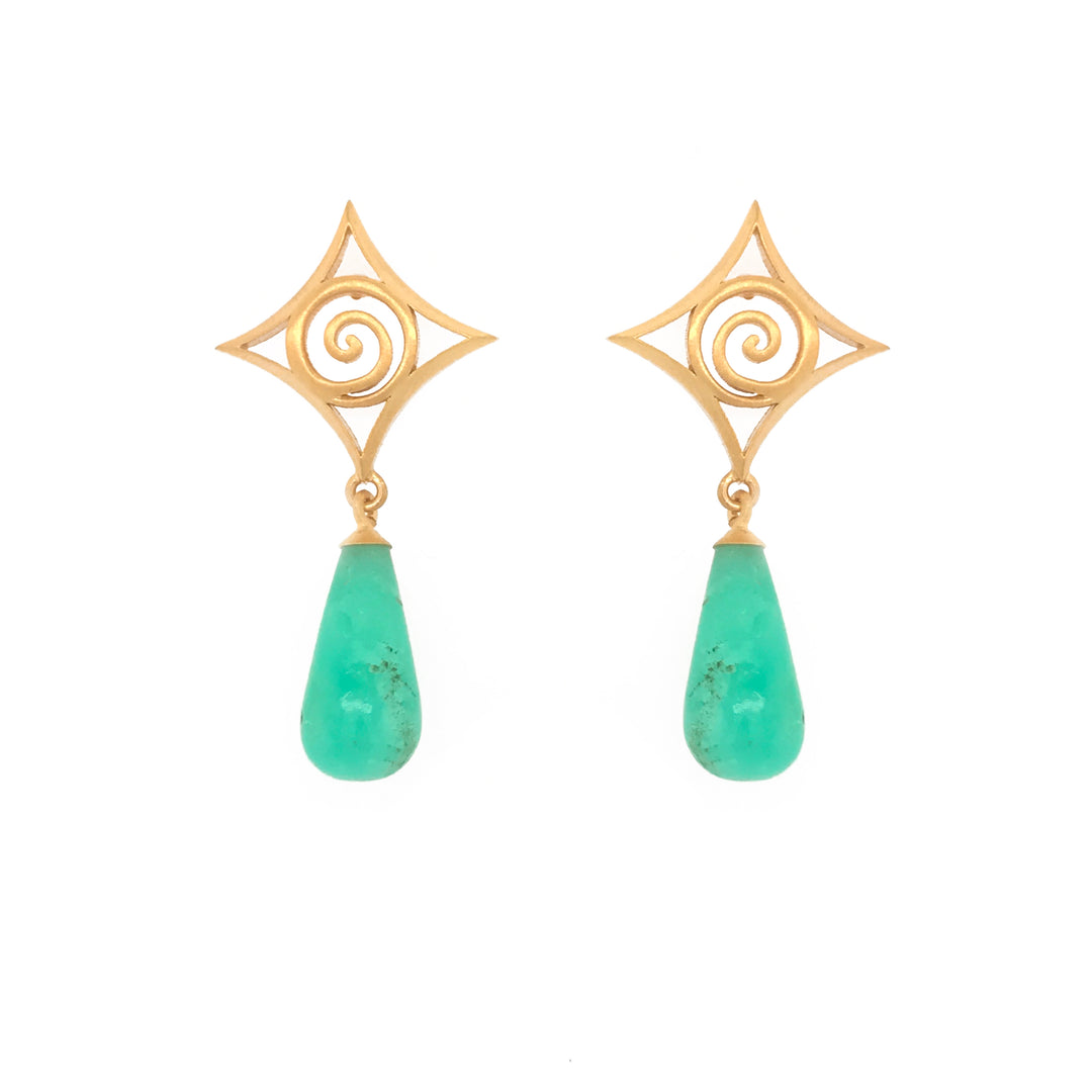 Gratitude Cabochon Drop Post Earrings 24K Gold Vermeil Chrysoprase