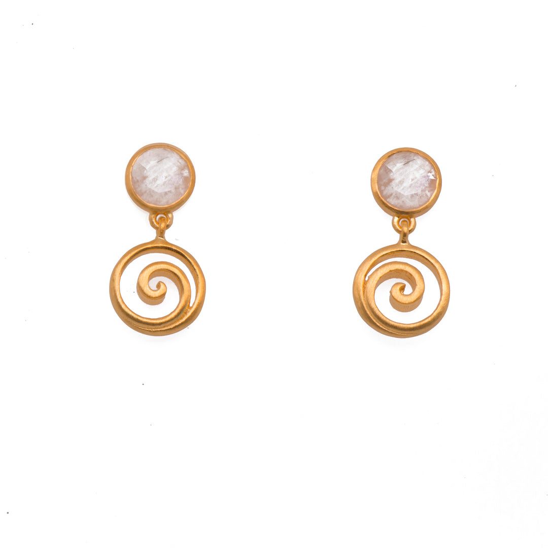 Gratitude Swirl Earrings 24K Gold Vermeil Rainbow Moonstone