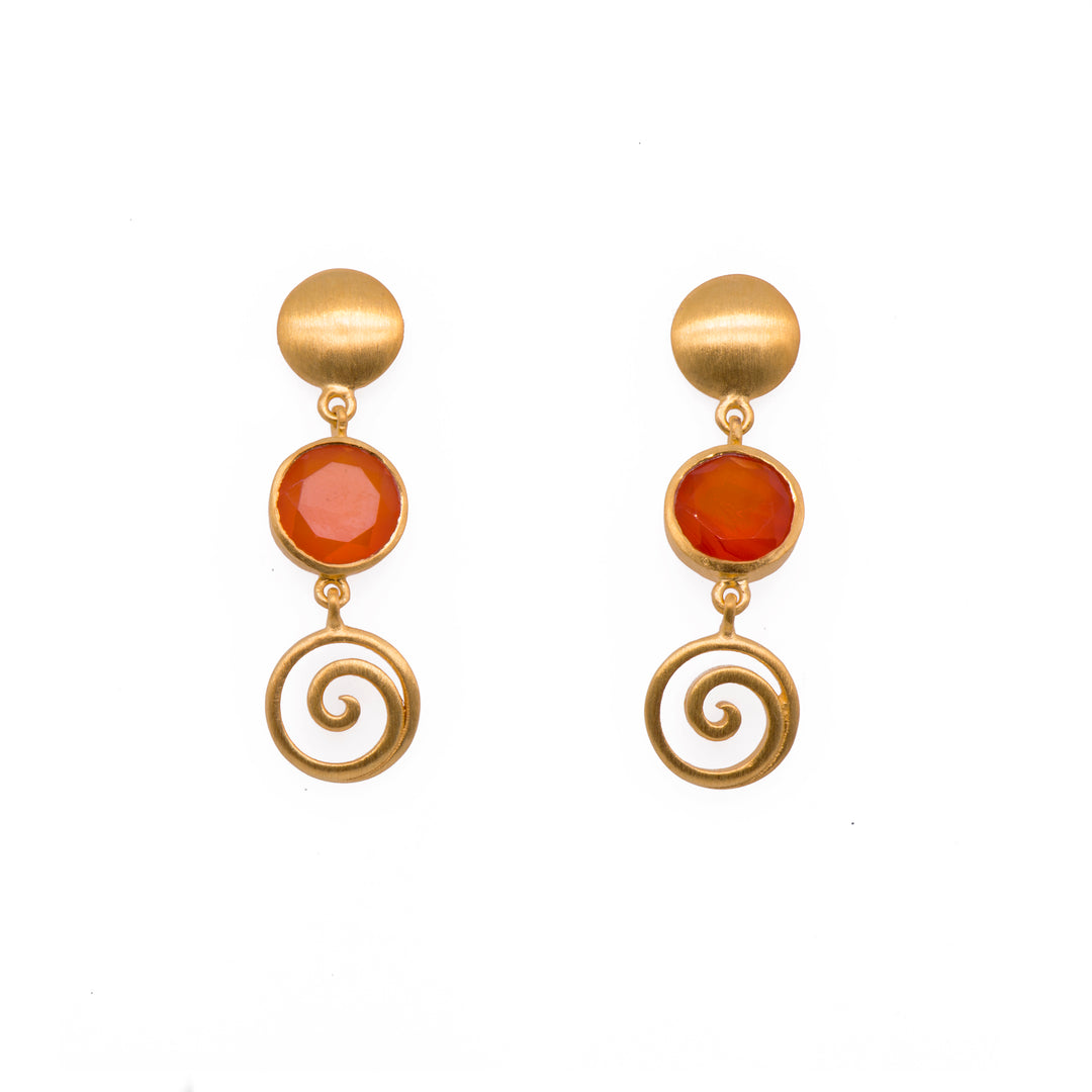 Gratitude Swirl And Moon Earrings 24K Gold Vermeil Carnelian