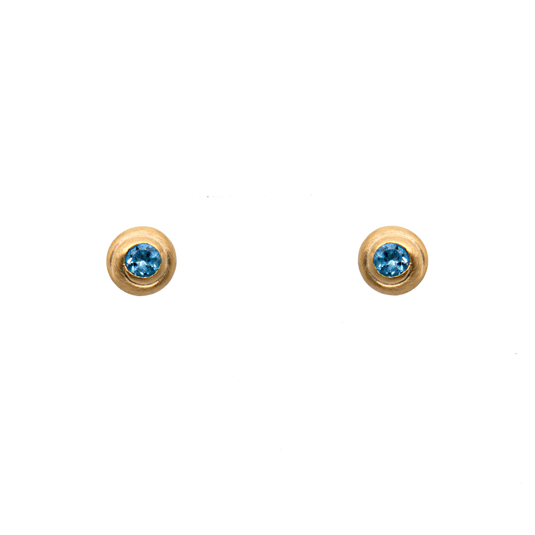 Gratitude Stone Swirl Post Earrings 24K Gold Vermeil Sky Blue Topaz