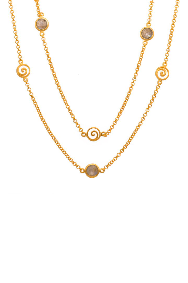 Gratitude Swirl 36" Necklace 24K Gold Vermeil Labradorite