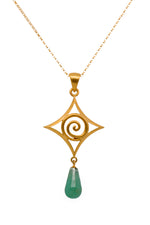Load image into Gallery viewer, Gratitude Spiral Cabochon Drop Chrysoprase Pendant Necklace 24K Gold Vermeil