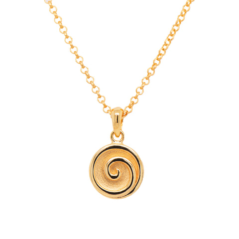Gratitude Solid Polished Swirl Pendant Necklace 24K Gold Vermeil