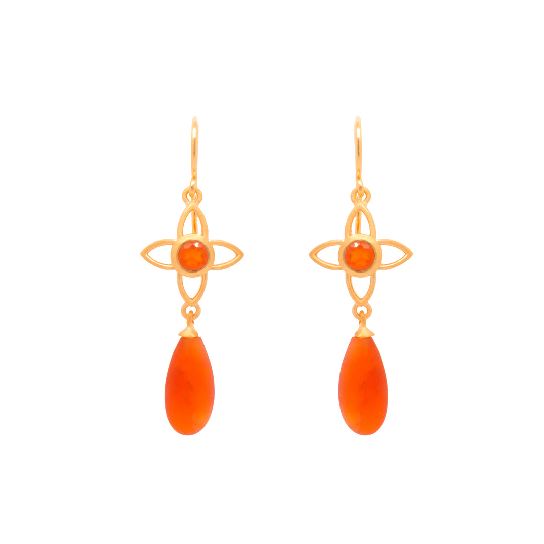 Joy Flower Earrings 15mm Drop 24K Gold Vermeil Carnelian Matte
