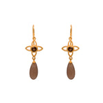 Load image into Gallery viewer, JOY FLOWER EARRINGS 15MM WITH MATTE SMOKY QUARTZ DROP 24K GOLD VERMEIL - Joyla Jewelry
