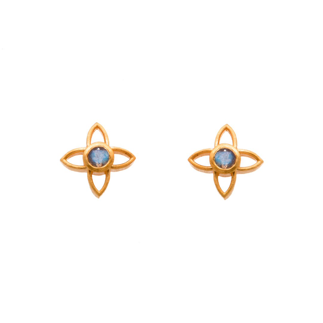 Joy Flower 15mm Post Earrings in 24K Gold Vermeil Blue Topaz
