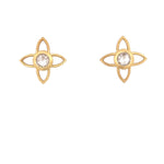 Load image into Gallery viewer, JOY FLOWER EARRINGS 15MM RAINBOW MOONSTONE POST 24K GOLD VERMEIL - Joyla Jewelry