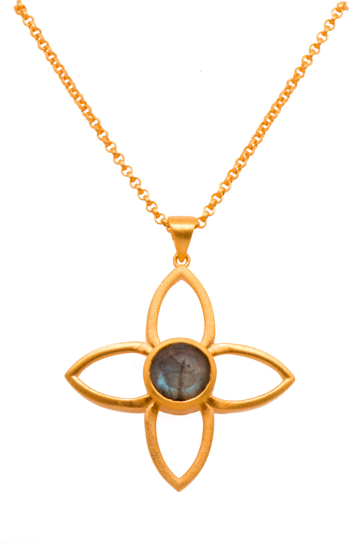 Joy Flower Gemstone Pendant 40MM 24K Gold Vermeil Labradorite